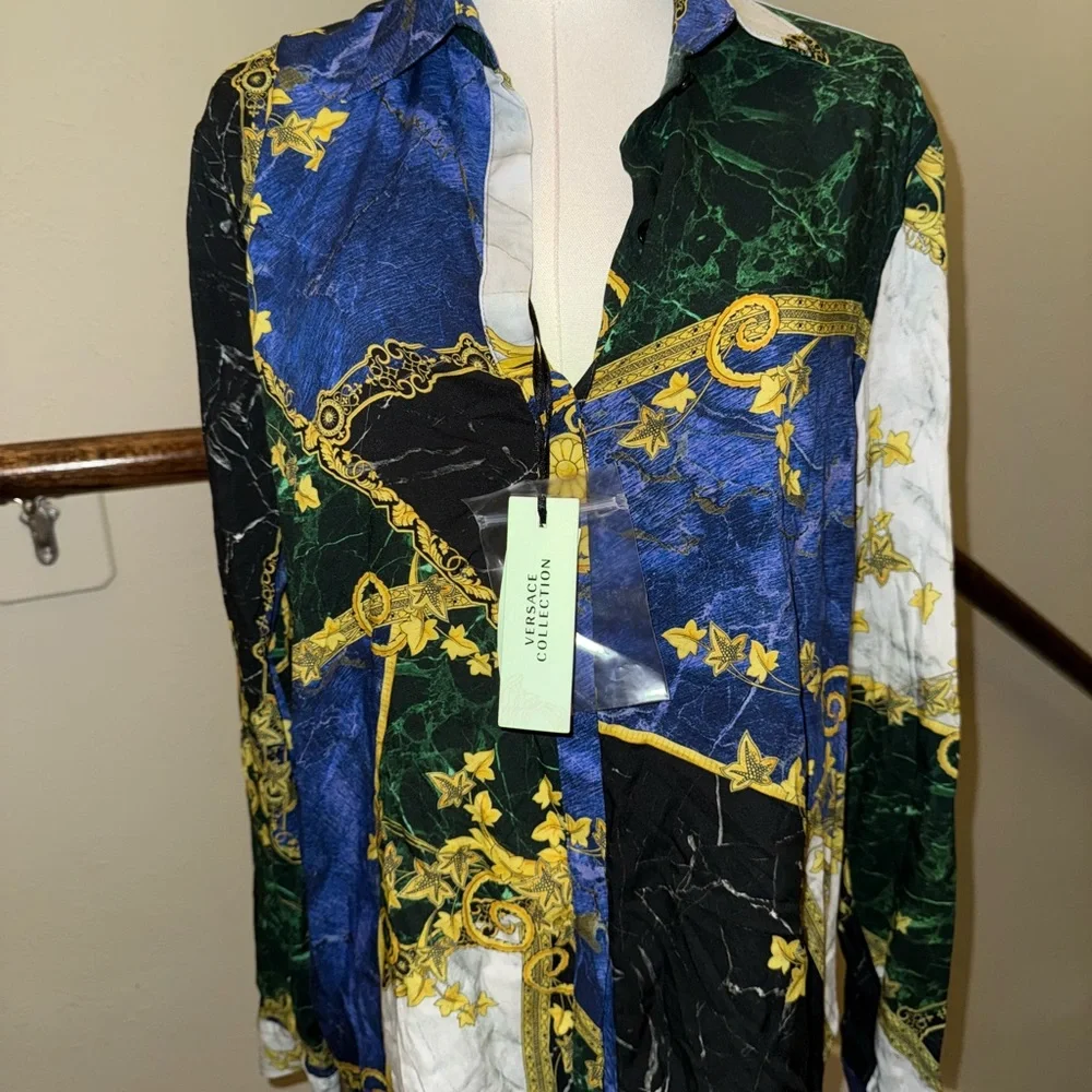 Versace Blue and Green Baroque Blouse - Picture 2 of 5